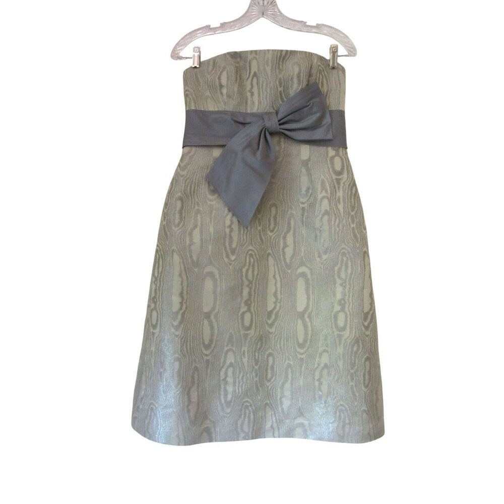 Kay Unger Gray Sleeveless Metallic Silk Bow Dress Size 8